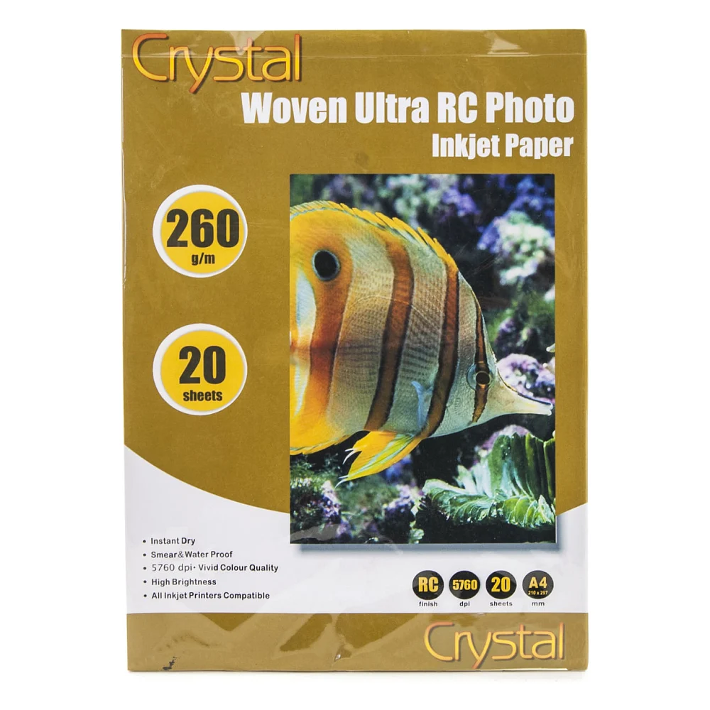 Фотопапір Crystal, полотно, A4, 260 г/м2, 20 арк, пластикове покриття (RCW-A4-260-20)