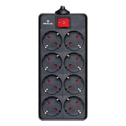 Мережевий фільтр живлення REAL-EL REAL-EL RS-8 PROTECT, 1.8m, black (EL122300021)