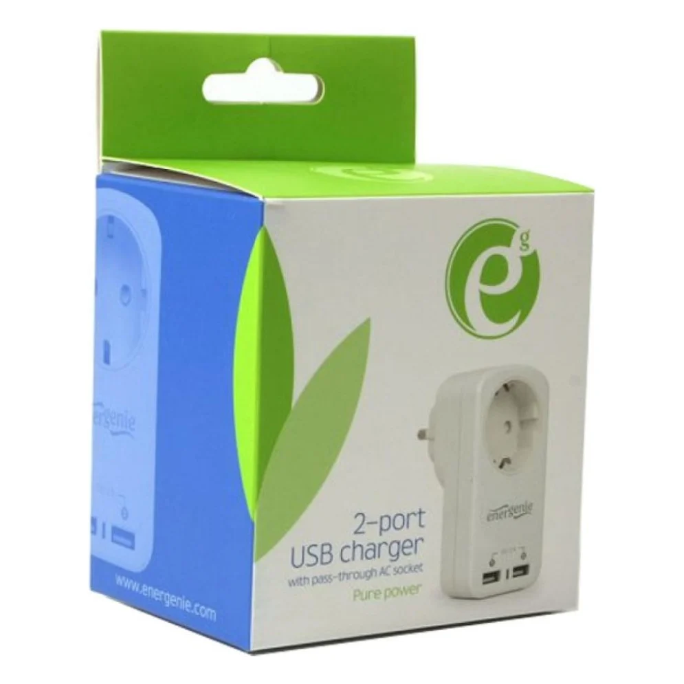 Зарядний пристрій EnerGenie 2 USB по 2.1A со сквозной розеткой (EG-ACU2-01-W) — фото 7