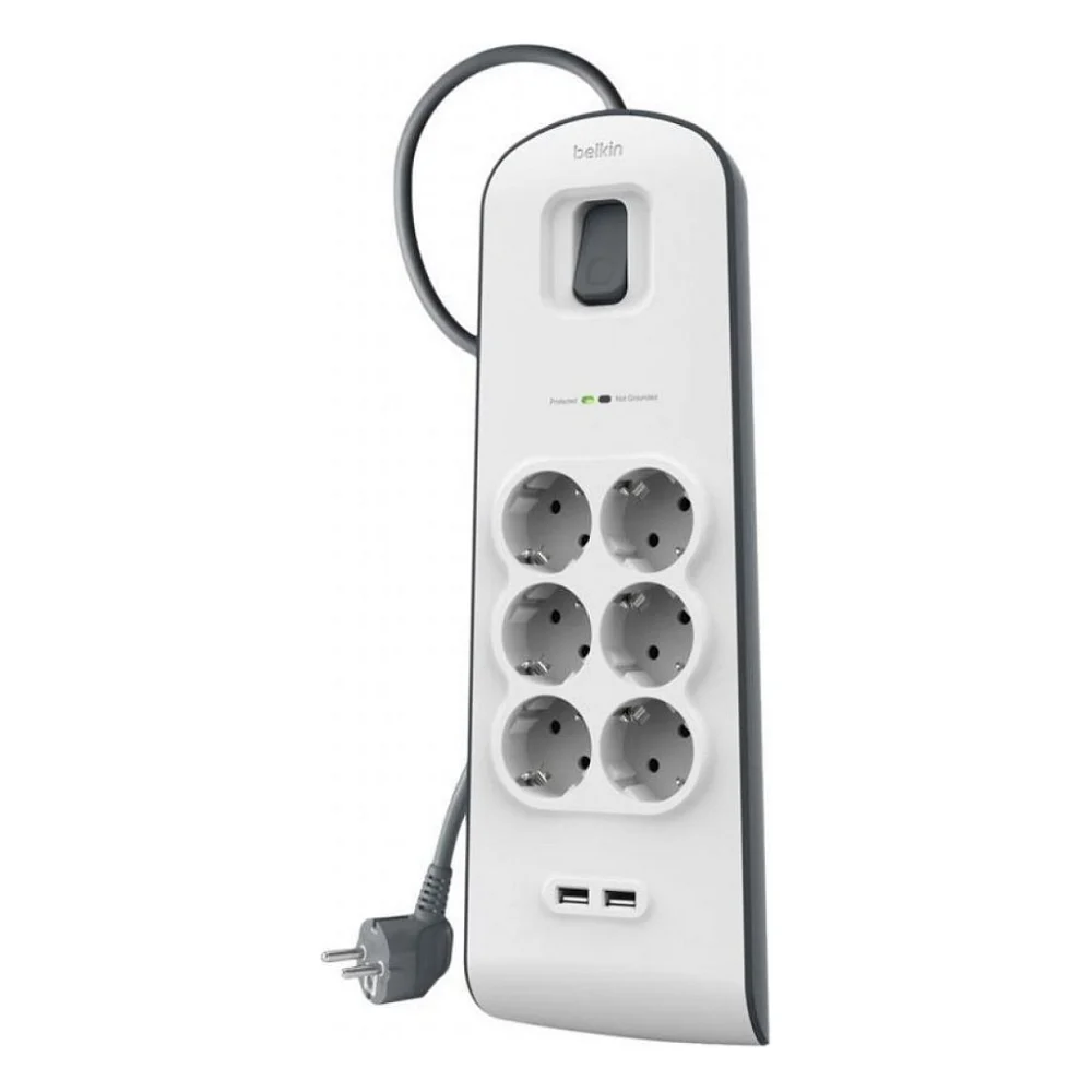 Мережевий фільтр живлення Belkin Superior SurgeMaster 2м, 6 роз, 2xUSB (BSV604VF2M)