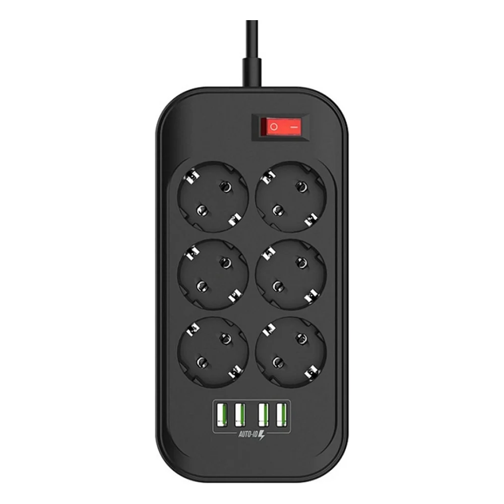 Мережевий фільтр живлення ColorWay CW-CHE64B, 6 розеток/4USB Black (CW-CHE64B)