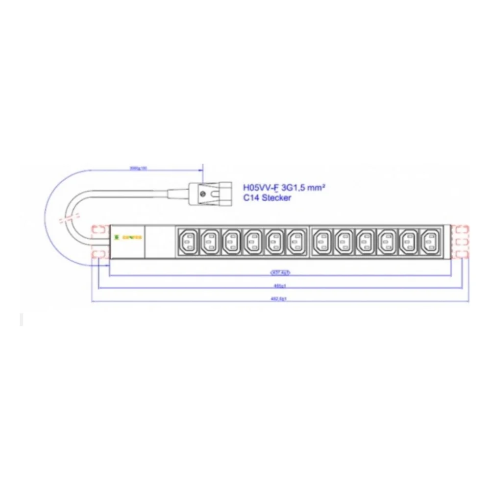 Силовий блок Conteg 19" 12 розеток IEC C13, вилка С14, кабель 3м (IP-BA-C12C300010)