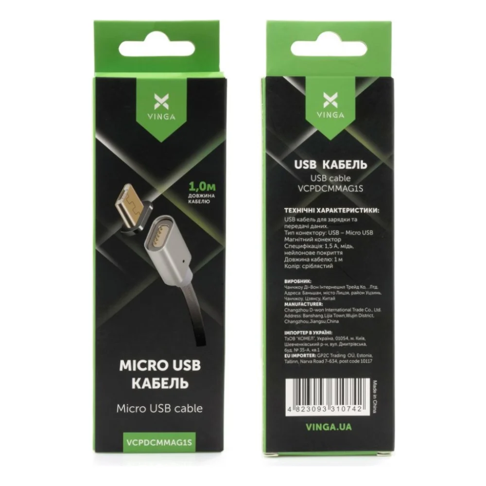 Дата кабель USB 2.0 AM to Micro 5P 1.0m Magnetic Vinga (VCPDCMMAG1S) — фото 4