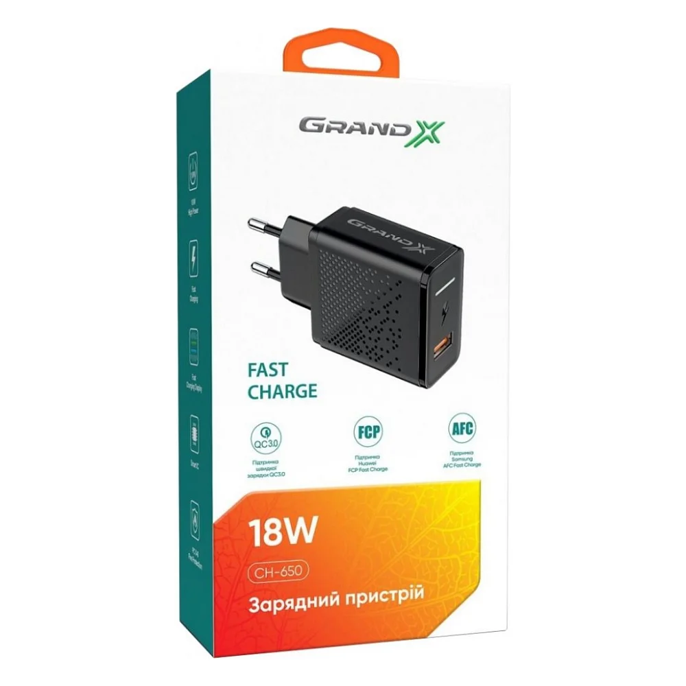 Зарядний пристрій Grand-X Fast Charge 3-в-1 Quick Charge 3.0, FCP, AFC, 18W Black (CH-650) — фото 5
