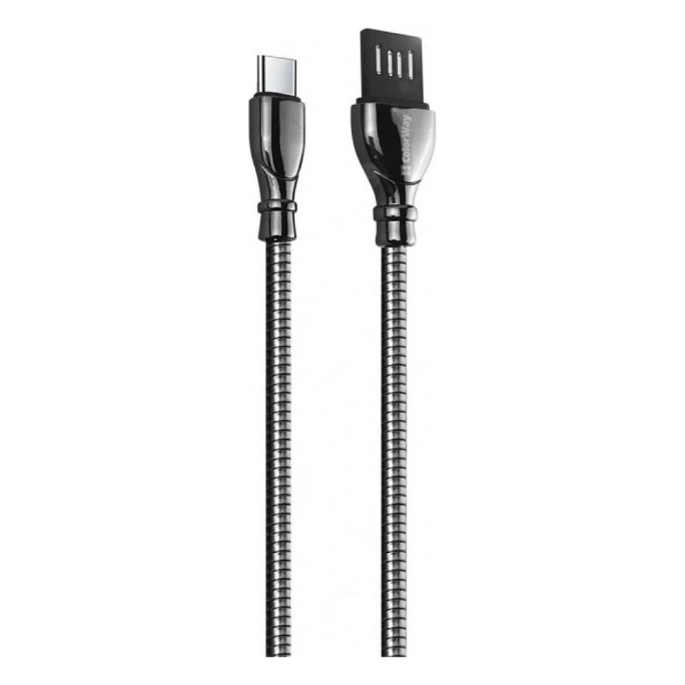 Кабель USB 2.0 AM to Type-C 1.0m metal spring black ColorWay (CW-CBUC015-BK)