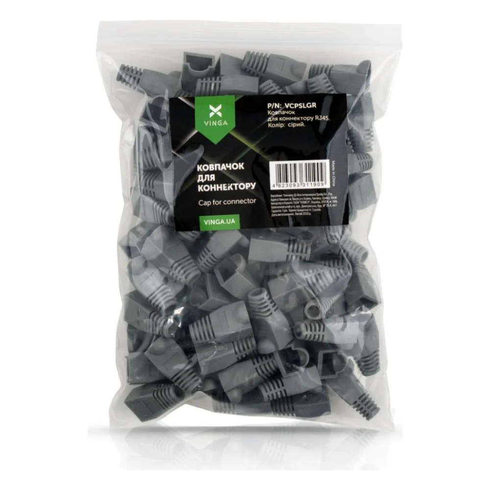 Ковпачок конектора Vinga RJ45 grey (VCPSLGR)