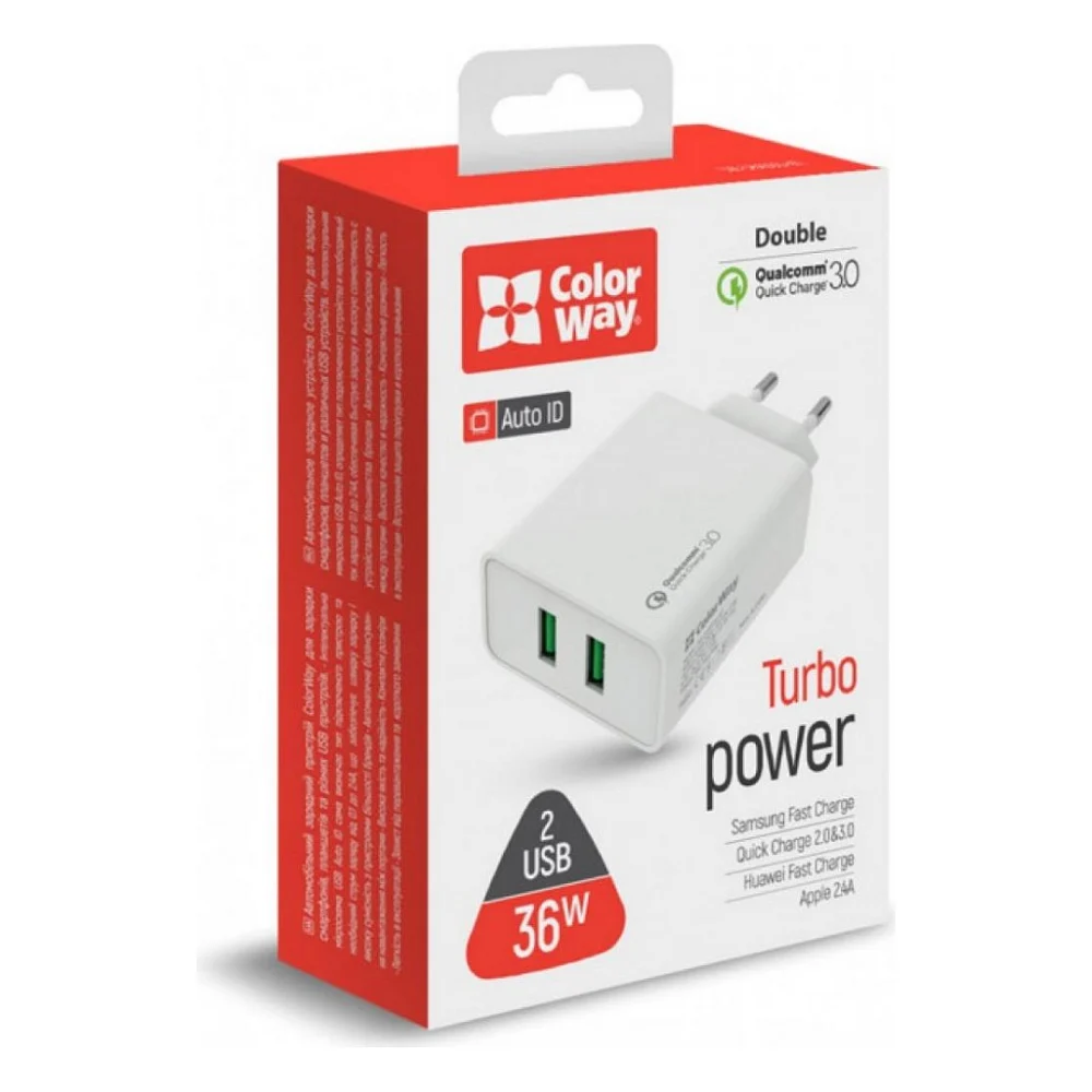 Зарядний пристрій ColorWay 2USB Quick Charge 3.0 (36W) (CW-CHS017Q-WT) — фото 7