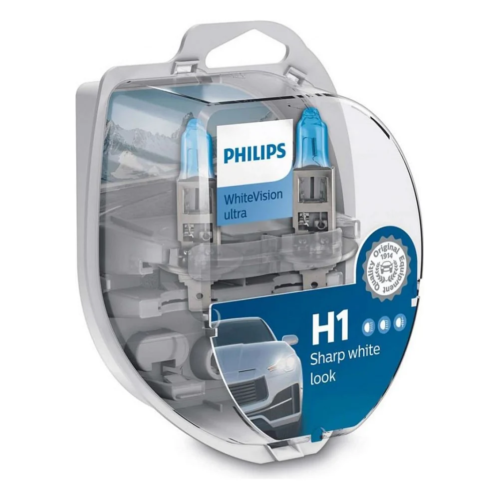 Автолампа Philips H1 WhiteVision Ultra +60%, 3700K, 2шт/блістер (12258WVUSM)