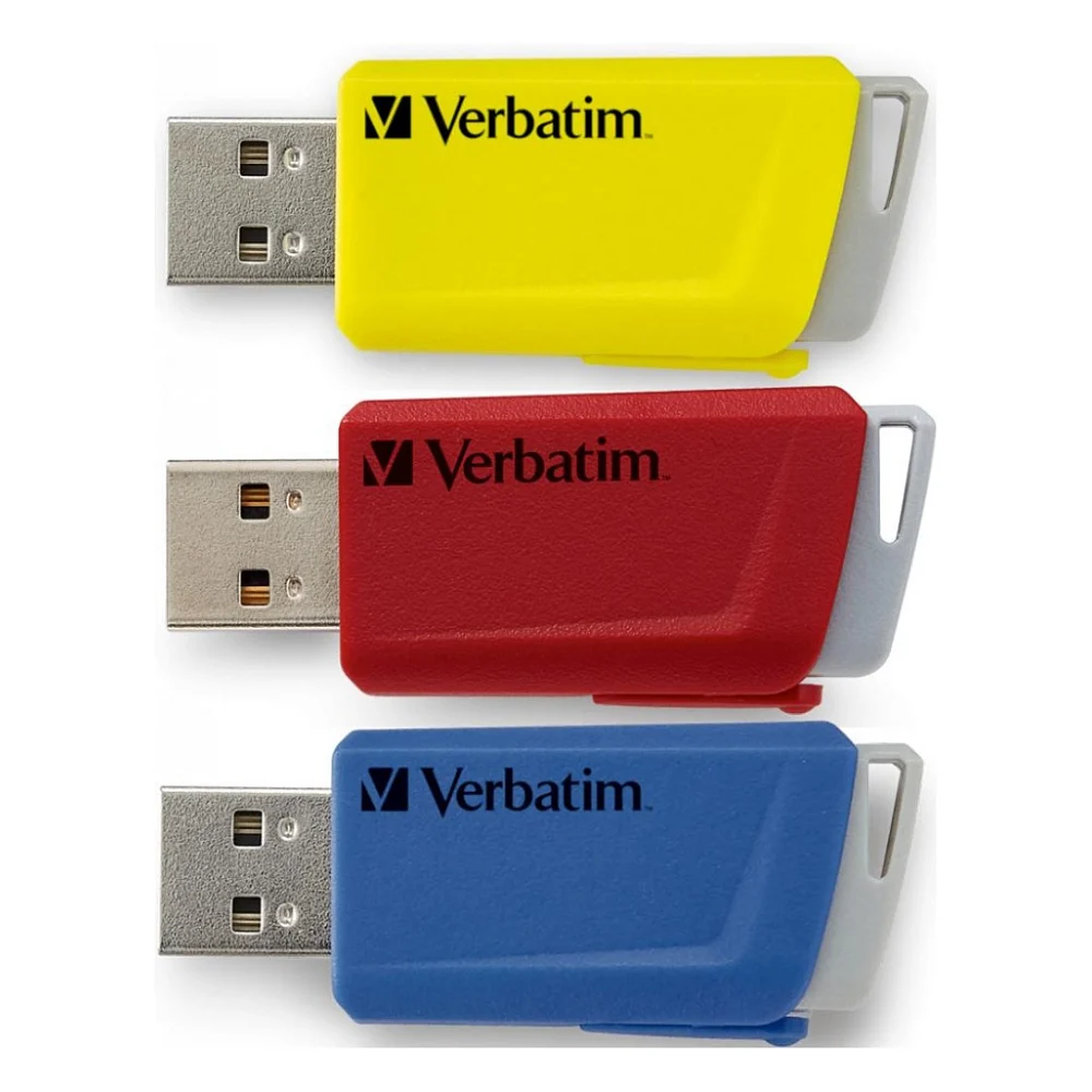 USB флеш накопичувач Verbatim 3x16GB Store 'n' Click Red/Blue/Yellow USB 3.2 (49306)