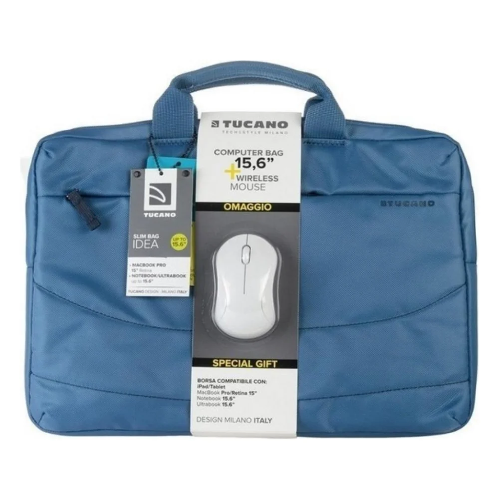 Сумка для ноутбука Tucano 15.6" SLIM BAG IDEALE + Wireless mouse, Blue (BU-BIDEA-WM-Z)