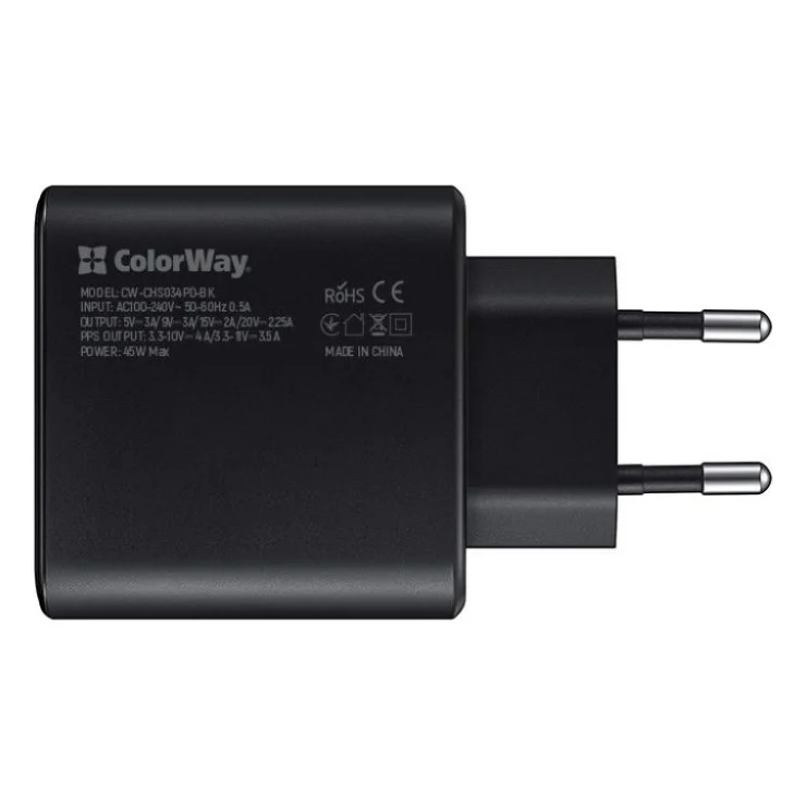 Зарядний пристрій ColorWay Power Delivery Port PPS USB Type-C (45W) black (CW-CHS034PD-BK) — фото 2