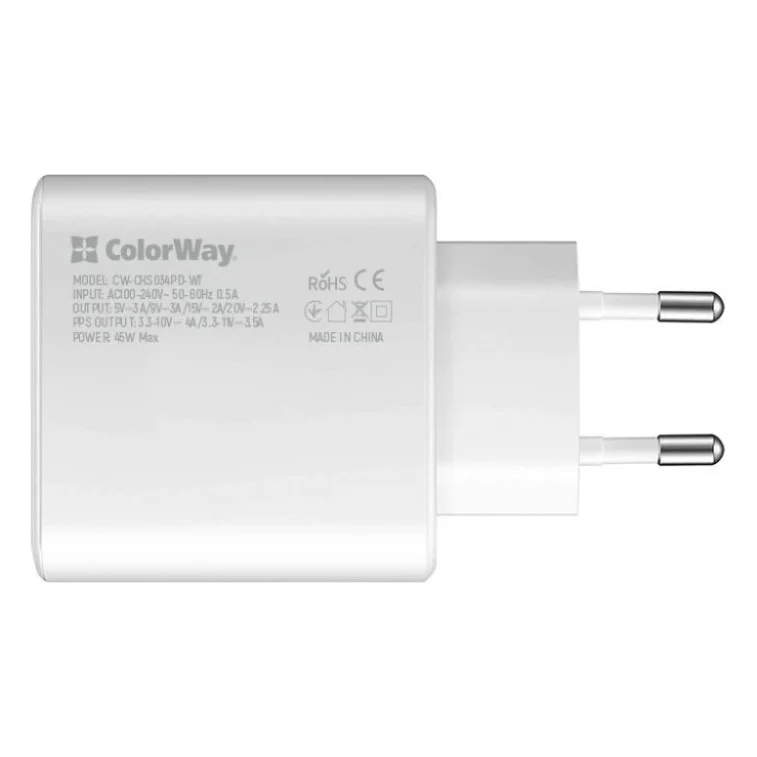 Зарядний пристрій ColorWay Power Delivery Port PPS USB Type-C (45W) white (CW-CHS034PD-WT) — фото 2