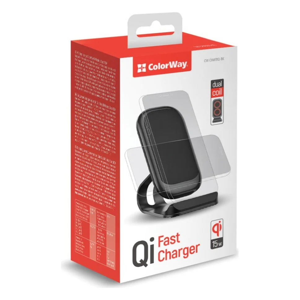 Бездротовий зарядний пристрій ColorWay Wireless Stand 15W Black (CW-CHW31Q-BK) — фото 2