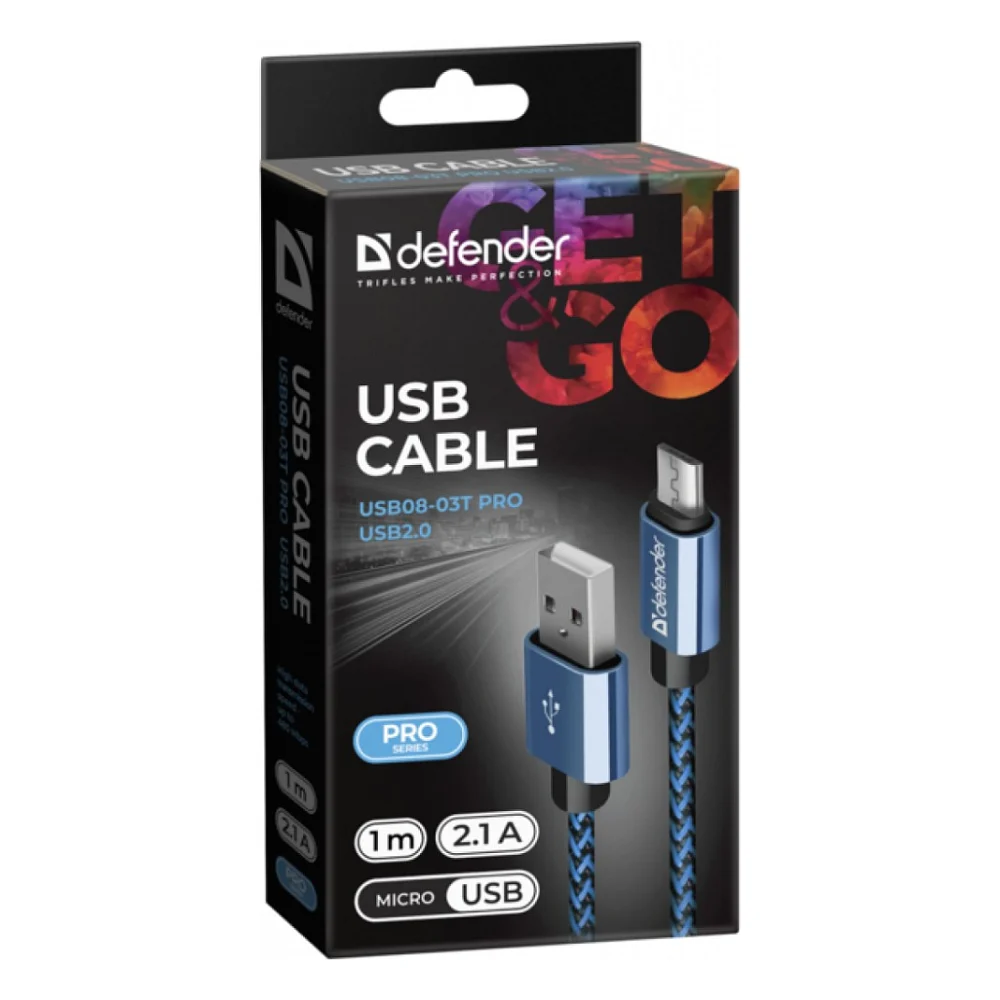 Дата кабель USB 2.0 AM to Micro 5P 1.0m USB08-03T blue Defender (87805) — фото 3