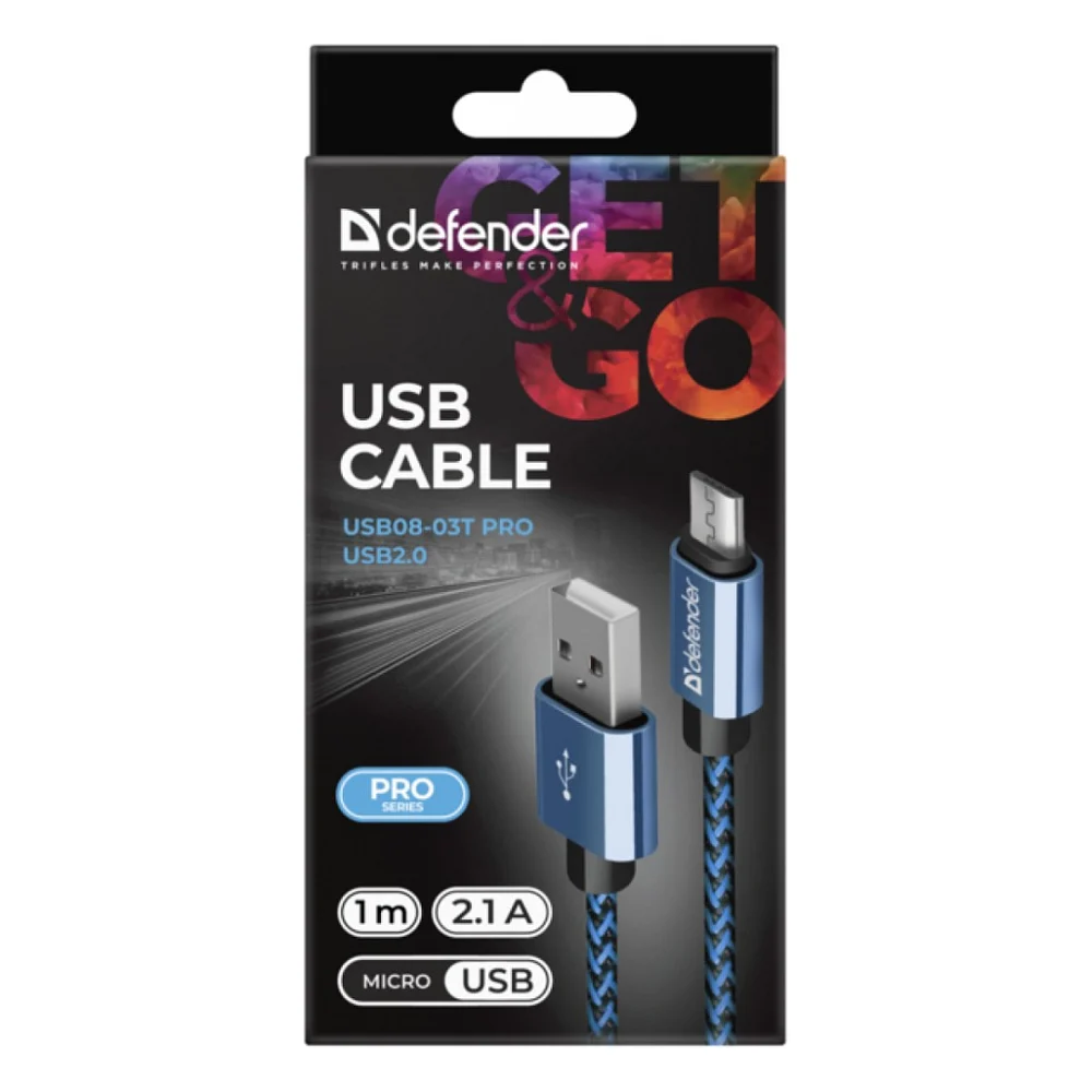 Дата кабель USB 2.0 AM to Micro 5P 1.0m USB08-03T blue Defender (87805) — фото 4