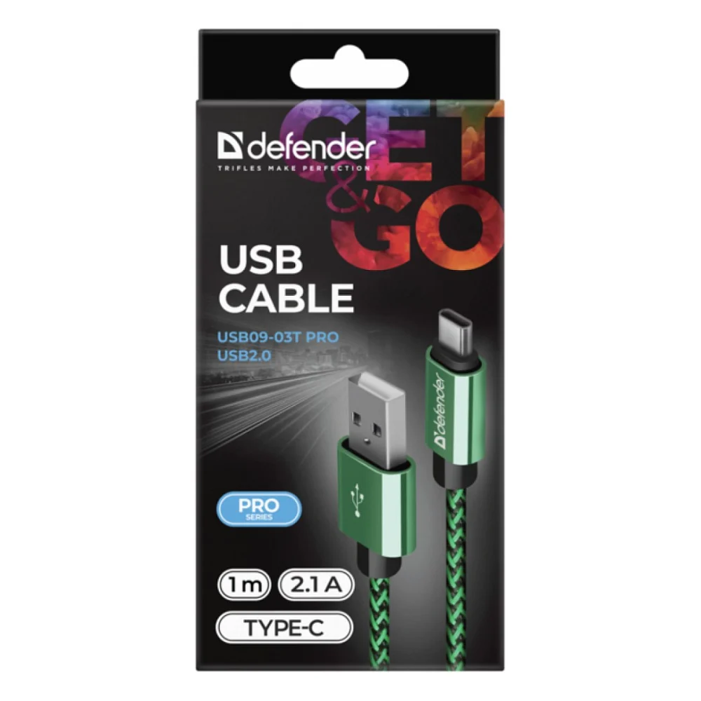 Дата кабель USB 2.0 AM to Type-C 1.0m USB09-03T PRO green Defender (87816) — фото 3