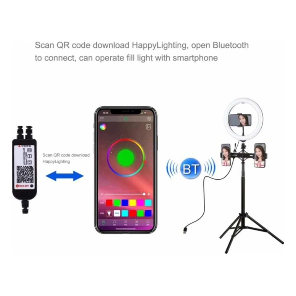 Набір блогера Puluz Ring USB RGBW LED lamp PKT3055B 10.2" + tripod 1.65 м (PKT3055B) — фото 3
