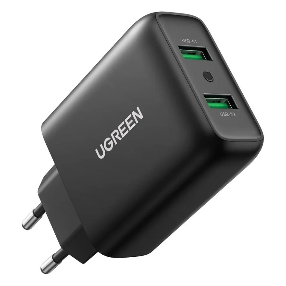Зарядний пристрій Ugreen CD161 36W 2xUSB QC 3.0 Charger (Black) (10216)