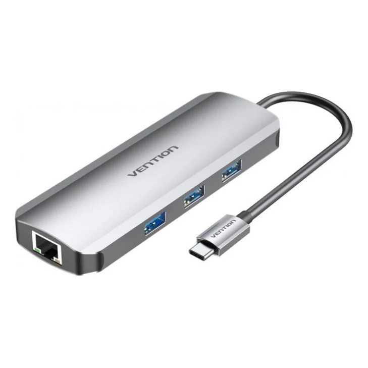 Концентратор Vention USB3.1 Type-C - HDMI/USB 3.0x3/RJ45/SD/TF/PD 100W Hub 8-in (TOKHB)