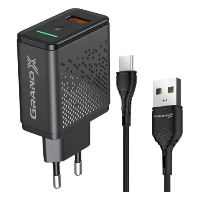 Зарядний пристрій Grand-X Fast Charge 3-в-1 QC3.0, FCP, AFC, 18W + cable TypeC (CH-650T)