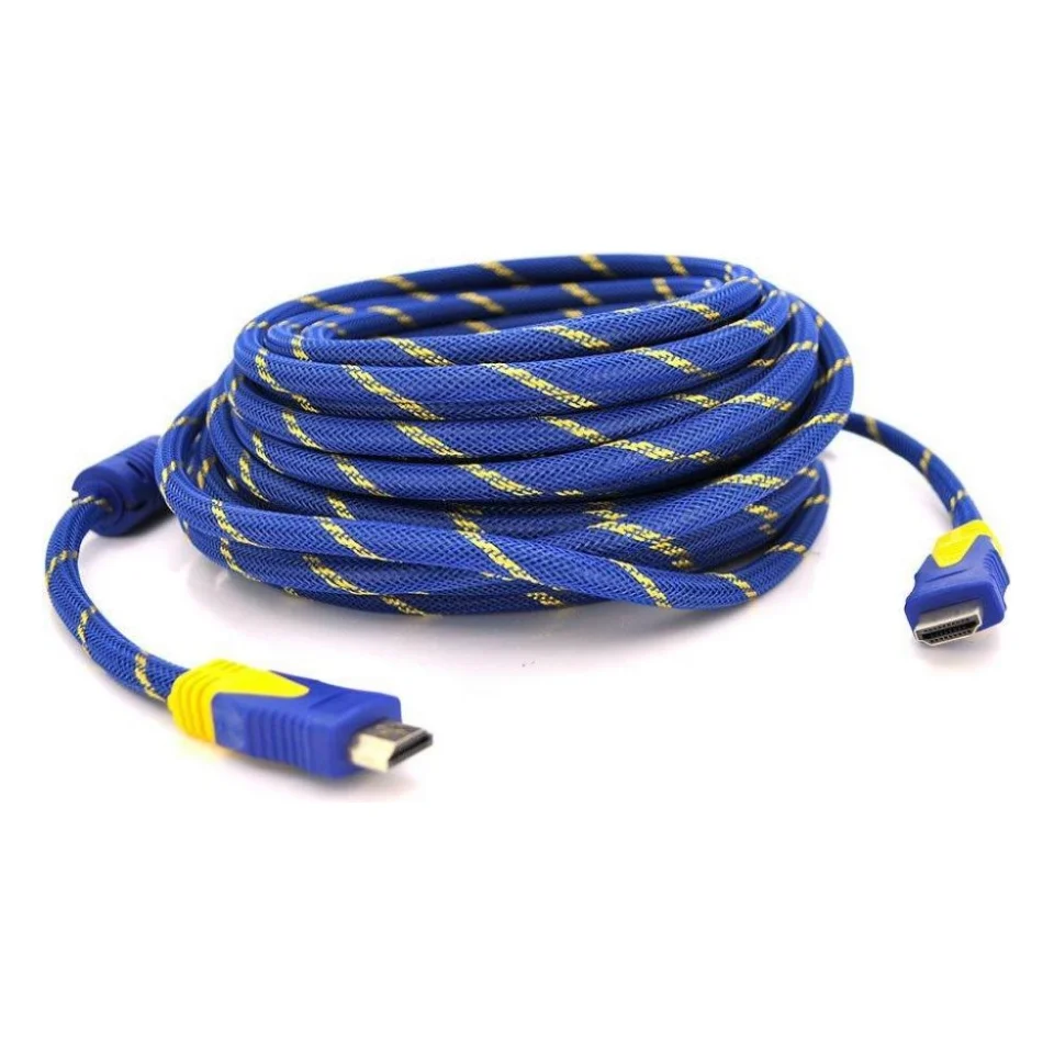 Кабель мультимедійний HDMI to HDMI 10.0m v1.4, OD-8.0mm Blue/Gold Merlion (YT-HDMI(M)/(M)NY/BL-10m)