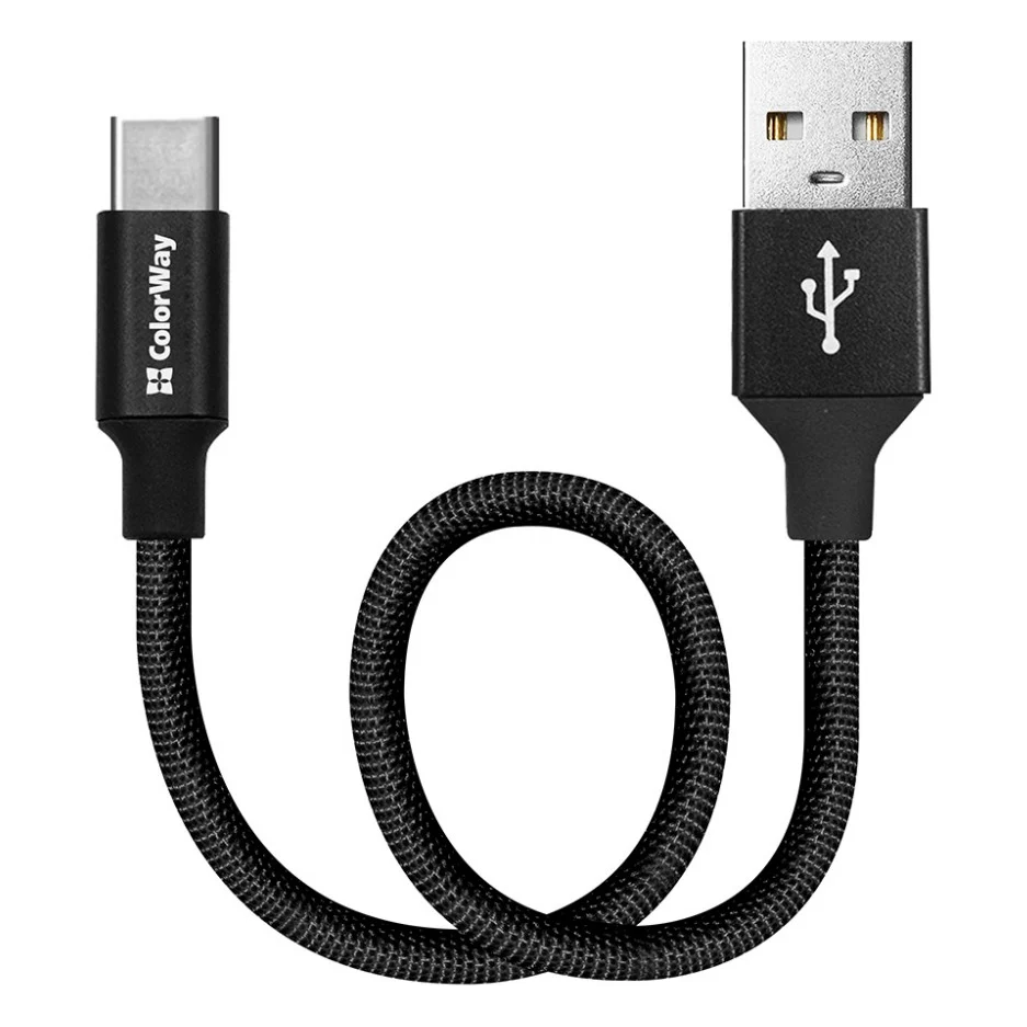 Кабель USB 2.0 AM to Type-C 0.25m black ColorWay (CW-CBUC048-BK)