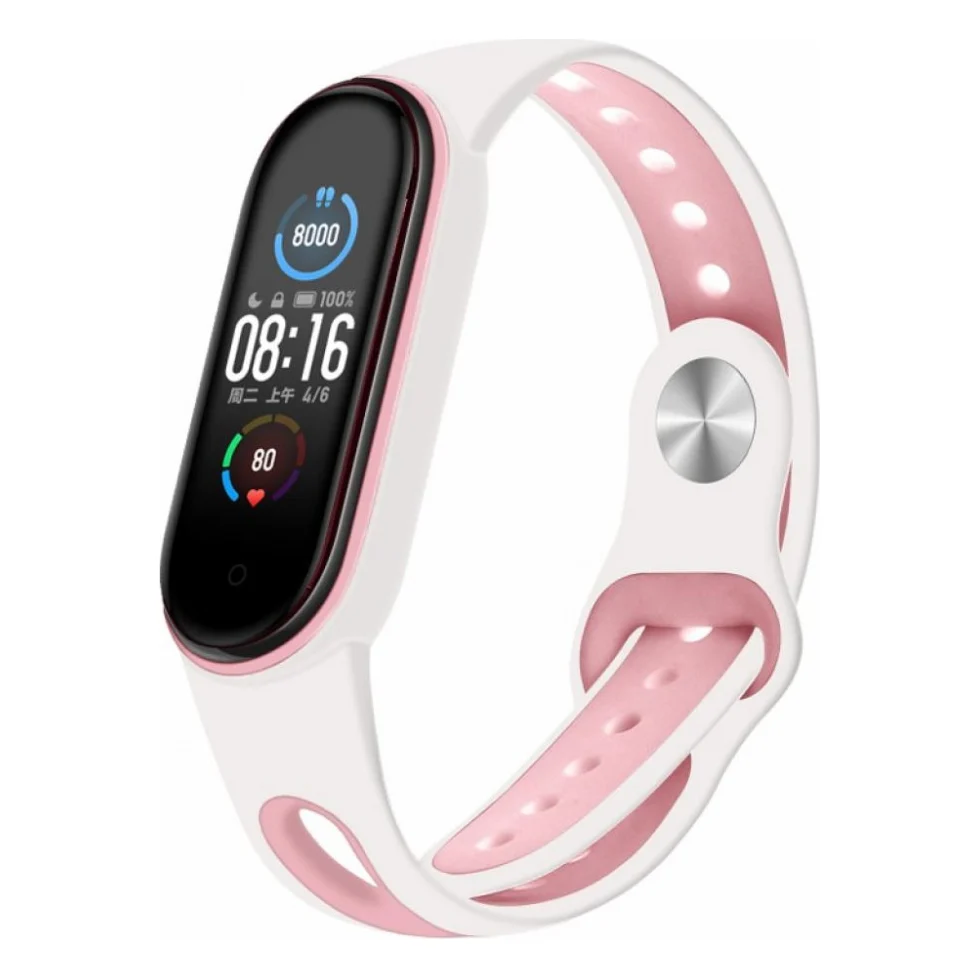Ремінець до фітнес браслета BeCover Sport Style для Xiaomi Mi Smart Band 5 White-Pink (705174)