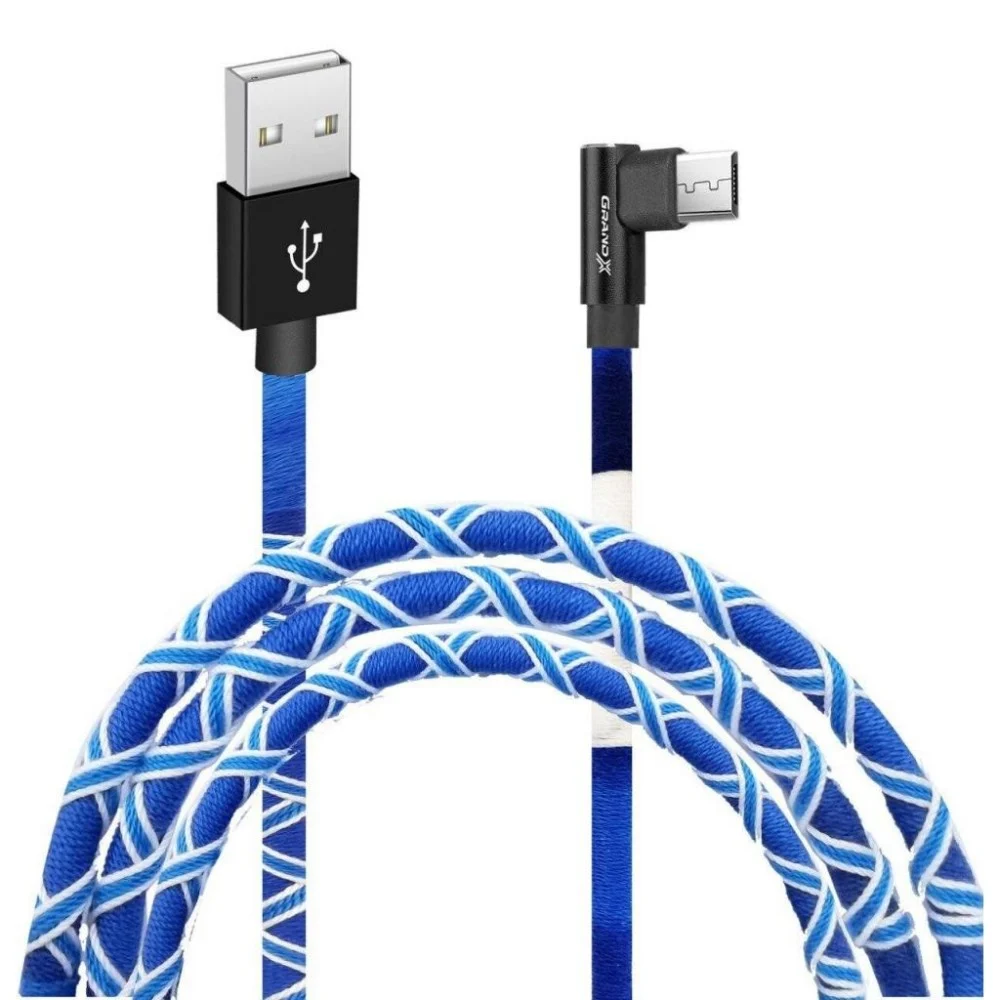 Кабель USB 2.0 AM to Micro 5P 1.0m White/Blue Grand-X (FM-08WB)
