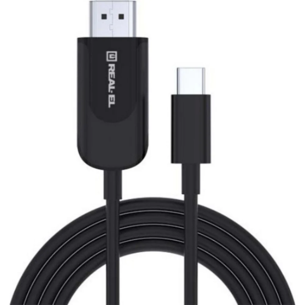Кабель USB 2.0 AM to Type-C 1.0m Leather Premium black-silver REAL-EL (EL123500049)