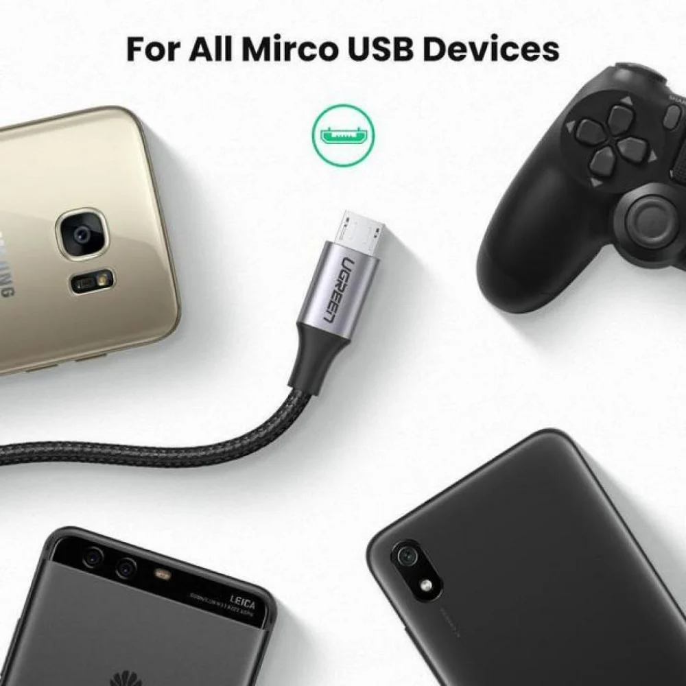 Кабель Ugreen US290 USB to microUSB Aluminum Braid 1.0m Black (60146) — фото 4