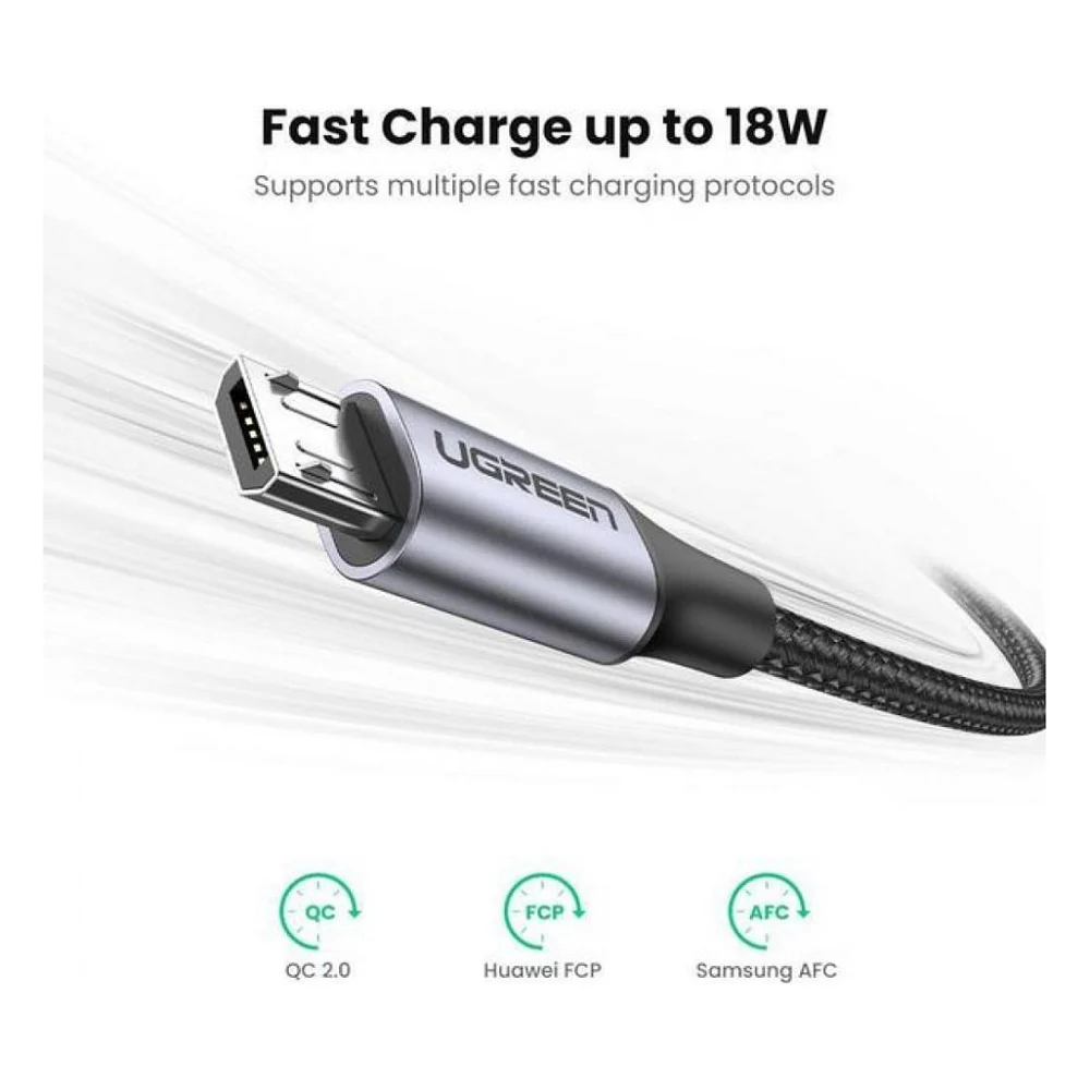 Кабель Ugreen US290 USB to microUSB Aluminum Braid 2.0m Black (60148) — фото 2