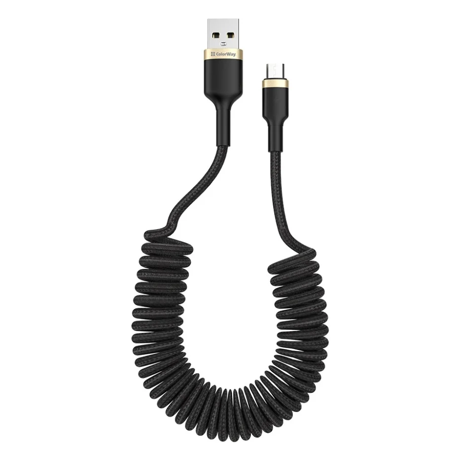 Кабель USB 2.0 AM to Micro 5P 1.0m spiral black ColorWay (CW-CBUM051-BK)