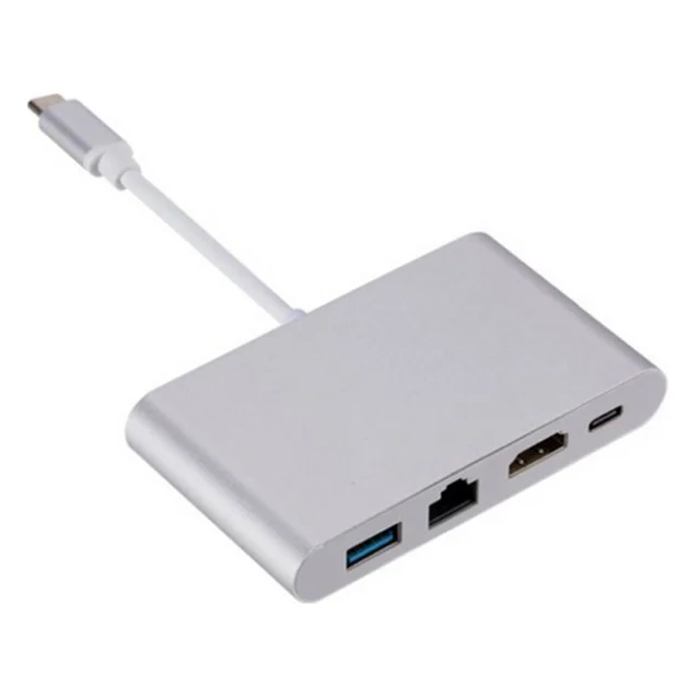 Концентратор Dynamode USB3.1 Type-C to 1хHDMI, 1хRJ-45, 1хUSB 3.0, 1хUSB Type-C Fe (Multiport USB 3.1 Type-C to HDMI-RJ45)