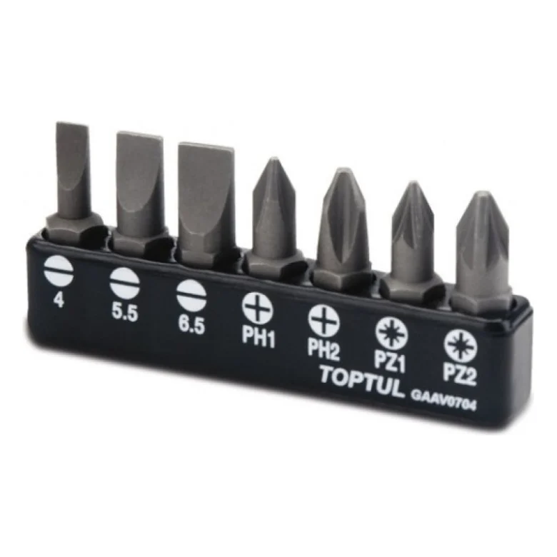 Набір біт Toptul 1/4" 7од. (SL: 4*0.5, 5.5*1, 6.5*1.2; PH1, PH2; PZ1, PZ2) (GAAV0704)