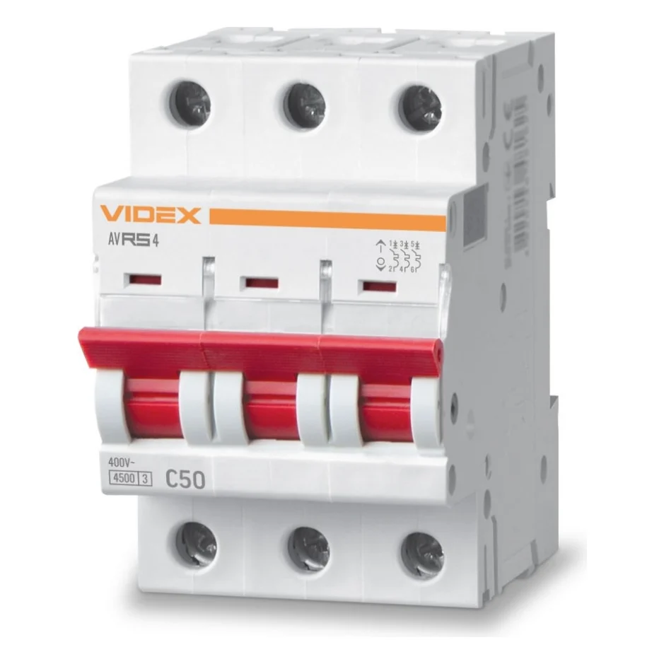 Автоматичний вимикач Videx RS4 RESIST 3п 50А С 4,5кА (VF-RS4-AV3C50)