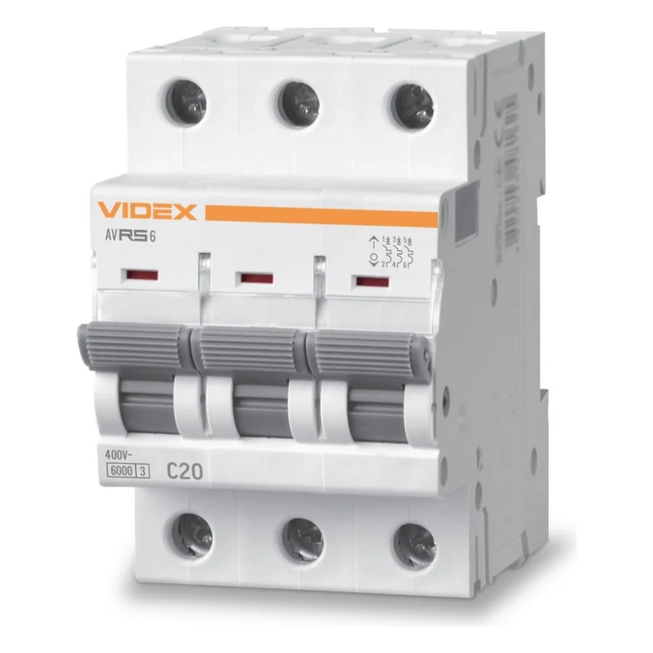 Автоматичний вимикач Videx RS6 RESIST 3п 20А 6кА С (VF-RS6-AV3C20)