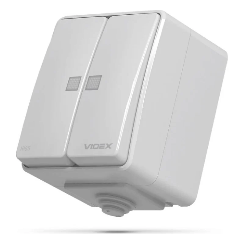 Вимикач Videx BINERA IP65 зовнішній 2кл з підсвічуванням