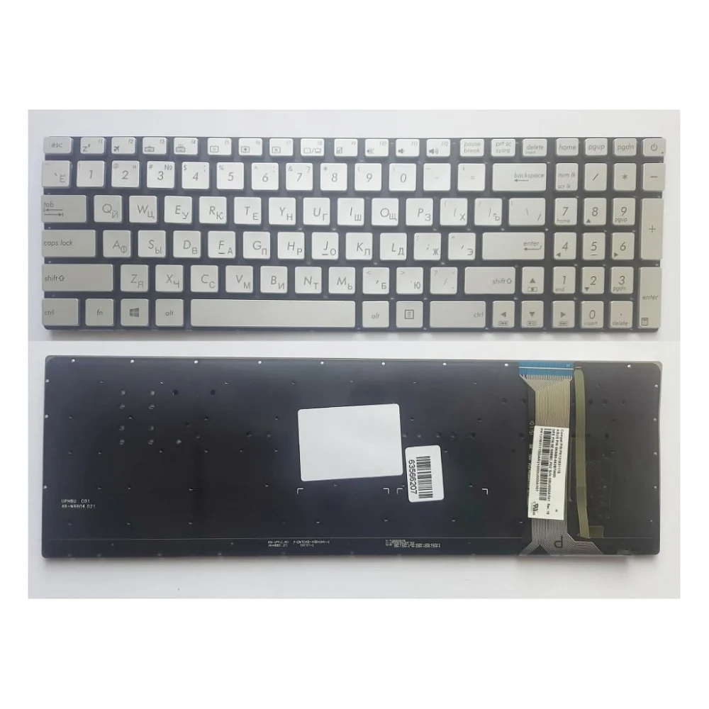 Клавіатура ноутбука ASUS N551/N552/N751/R555/G551/GL551/G552V/GL752VW серебр/подсв (A46141)