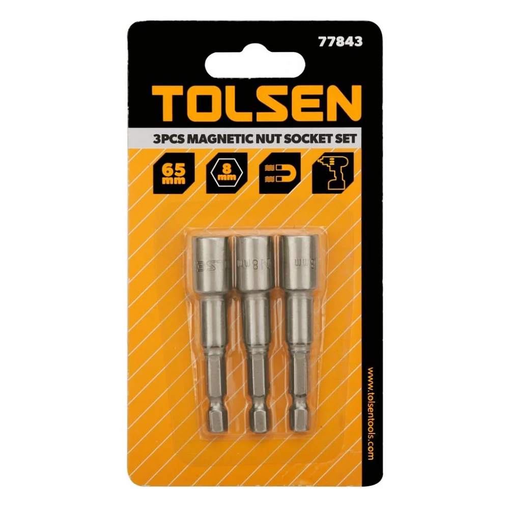 Головка магнітна Tolsen 8 мм 1/4"х65 мм 3 шт (77843)