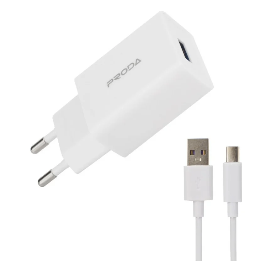 Зарядний пристрій Proda USB 2,4A + USB Type-C cable (PD-A43a-WHT)