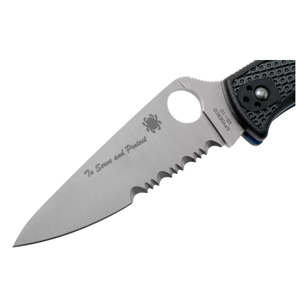 Ніж Spyderco Endura 4 Thin Blue Line напівсеррейтор (C10FPSBKBL) — фото 3