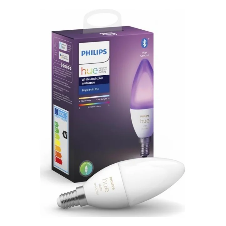 Розумна лампочка Philips Hue E14, 5.3W(40Вт), 2000K-6500K, RGB, ZigBee, Bluetooth, димування (929002294209)