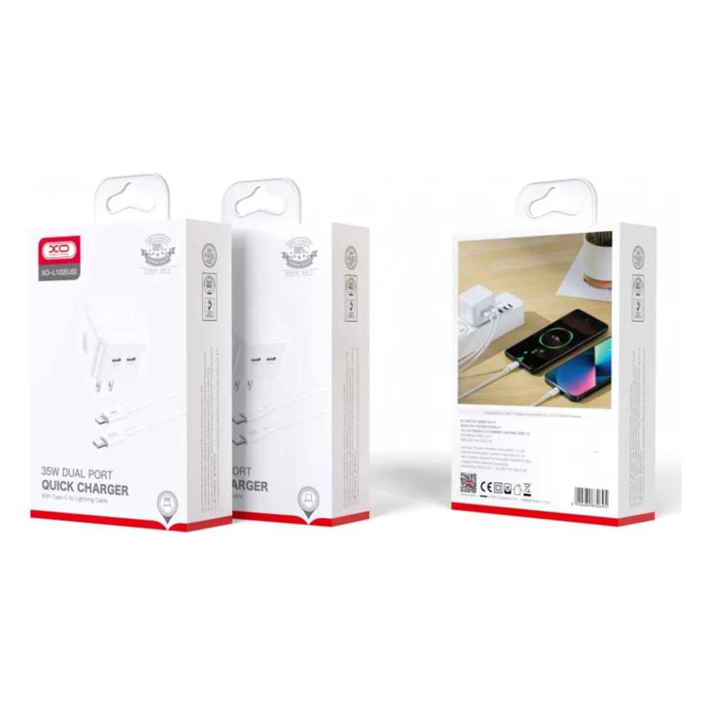 Зарядний пристрій XO L102 double USB-C QC&PD3.0 35W 3A with Lightning to Type-C cable White — фото 3