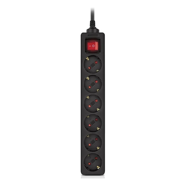 Мережевий фільтр живлення REAL-EL RS-6 Protect M 1.8m, black (EL122300032)