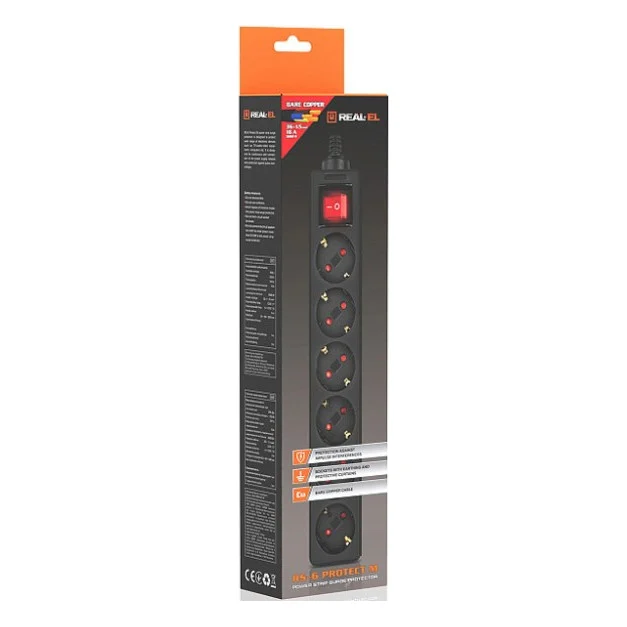 Мережевий фільтр живлення REAL-EL RS-6 Protect M 1.8m, black (EL122300032) — фото 11