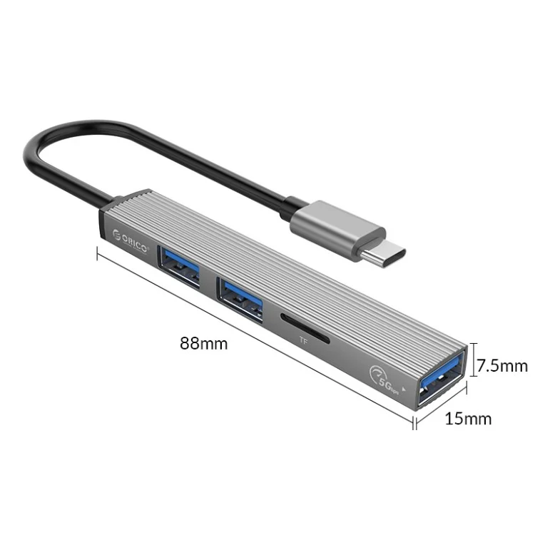 Концентратор Orico Type-C to USB3.0, 2xUSB2.0, TF (AH-12F-GY-BP) (CA913541) — фото 4