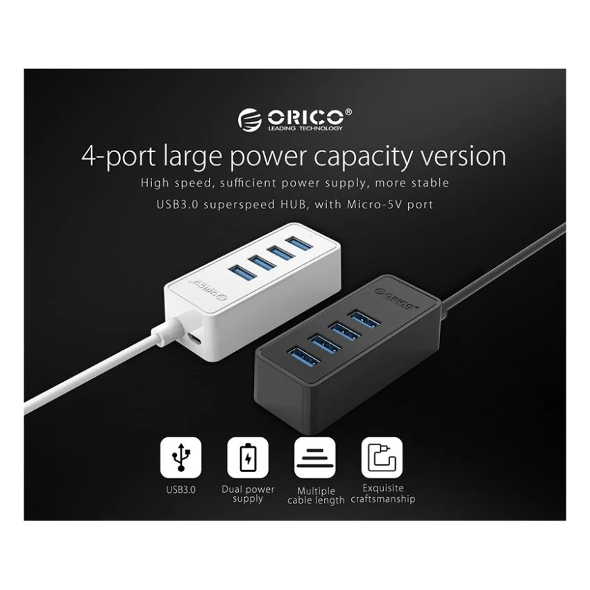 Концентратор Orico USB 3.0 4 ports (W5P-U3-100-BK-PR) (CA911264) — фото 4