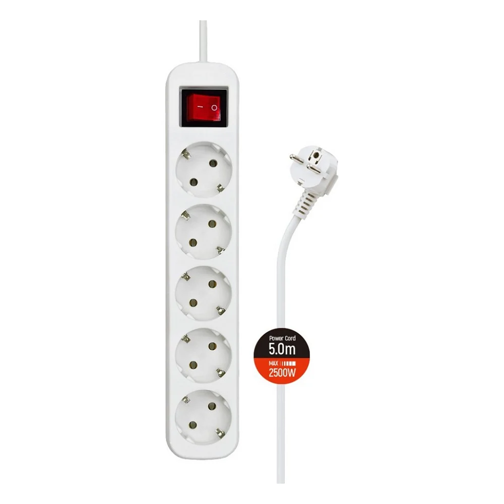 Мережевий фільтр живлення ColorWay CW-PSEA55W, 5 розеток/ 5M white (CW-PSEA55W)