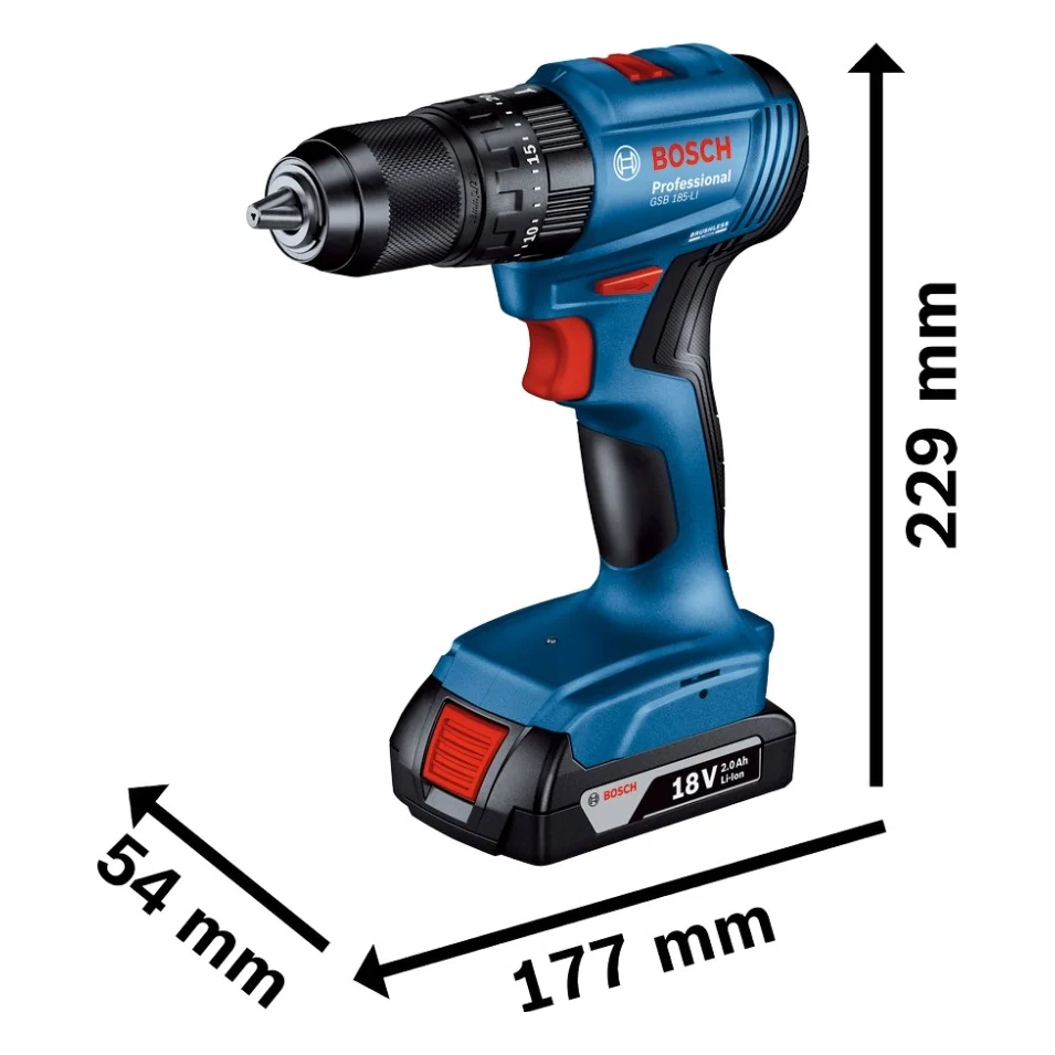 Шуруповерт Bosch GSB 185-LI, 2х2.0 Ah, ЗП GAL 18V-20, кейс (0.601.9K3.100) — фото 2