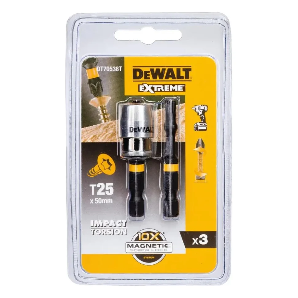 Набір біт DeWALT IMPACT TORSION, ударні, T25, L=57 мм, 2 шт + магнітний тримач (DT70538T)